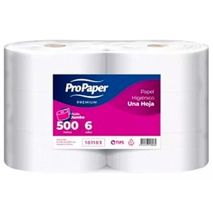 Papel higiénico jumbo ProPaper una hoja pack 6x500 m